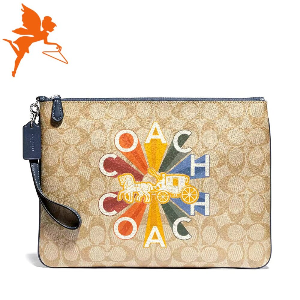 NWT RARE COACH Zippered Case In Signature Canvas W/Coach Radial Rainbow